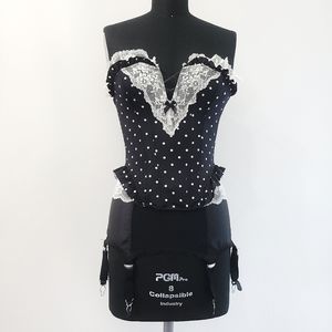 Vintage Victoria Secret Y2K Lace Up Dot Lace Ruffle Lingerie Corset Bust…